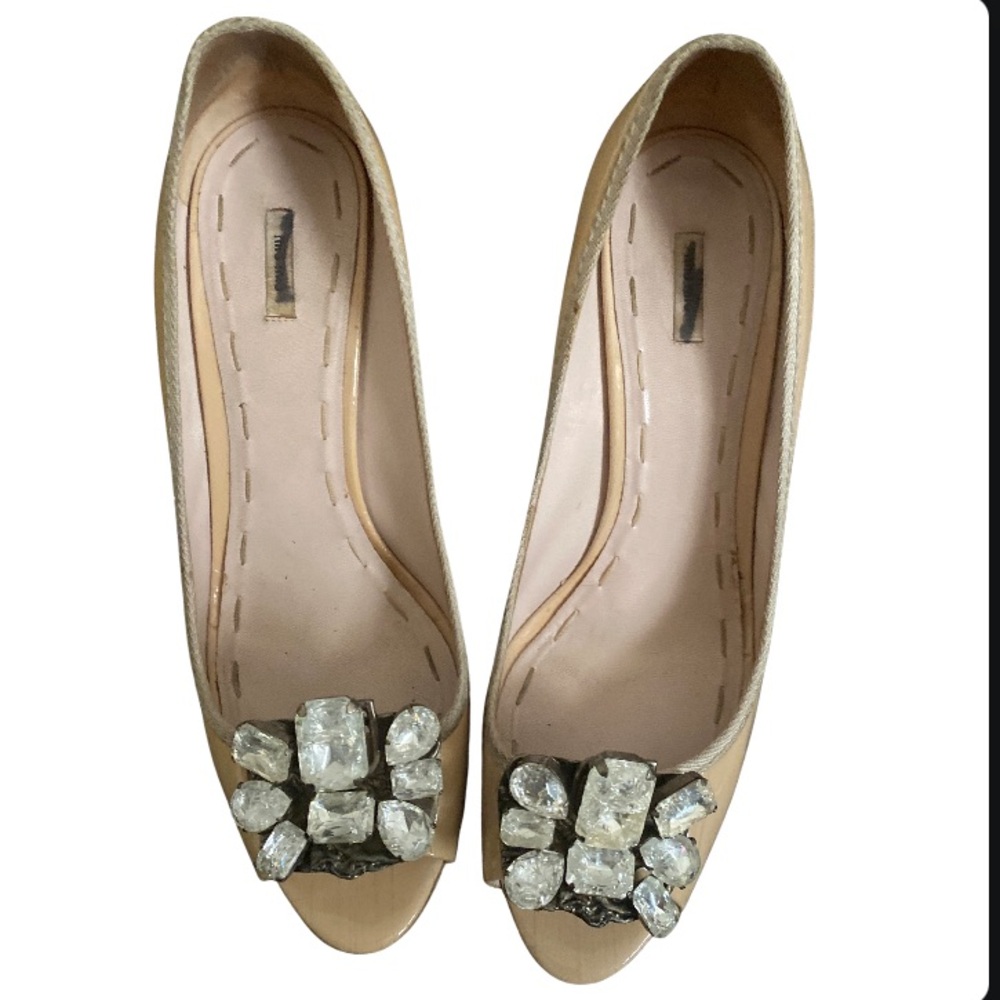 Miu Miu patent leather embellished diamond peeptoe